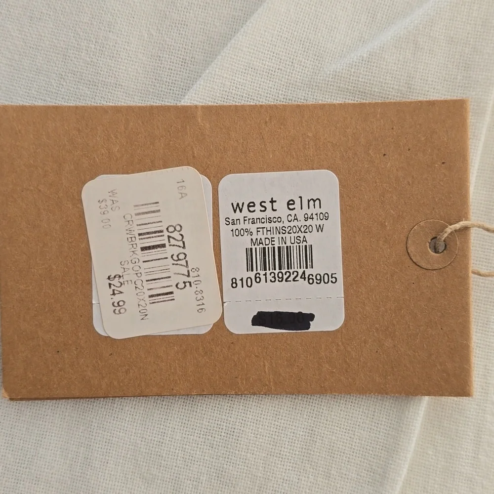 NWT WEST ELM Mid-Century Crewel Bracket Geo Pillow Cover, Size 20